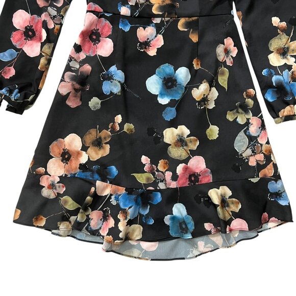 Anthropologie Hutch Shea Floral Mini Dress Black 6‎ Long Sleeve Ruffle Romantic - Picture 7 of 16
